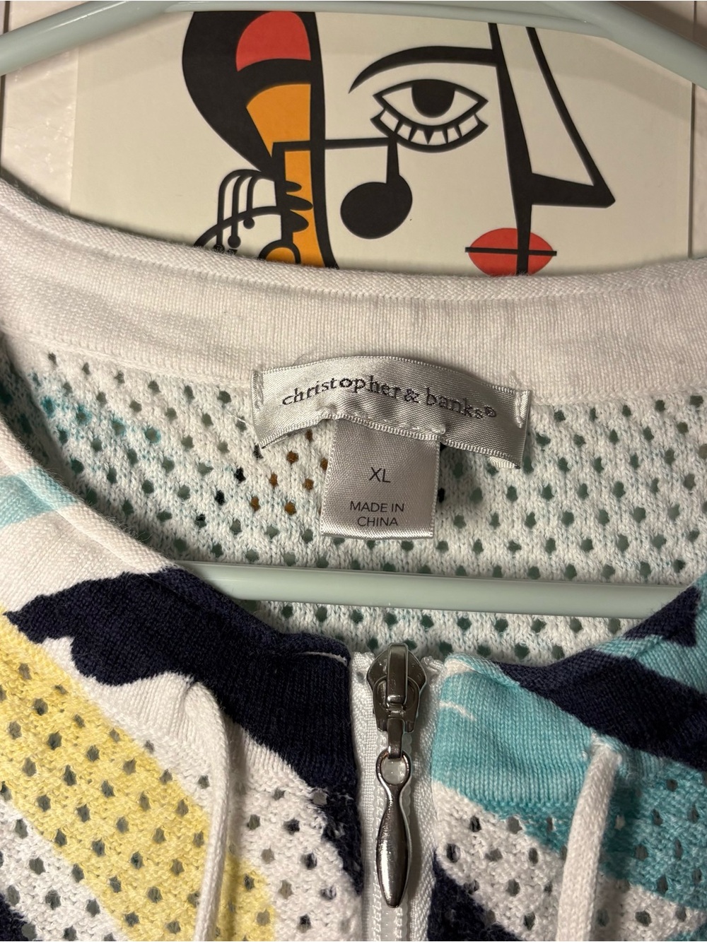 Christopher & Banks Abstract Open-Knit Zip Hoodie Cardigan Size XL - Picture 2 of 4